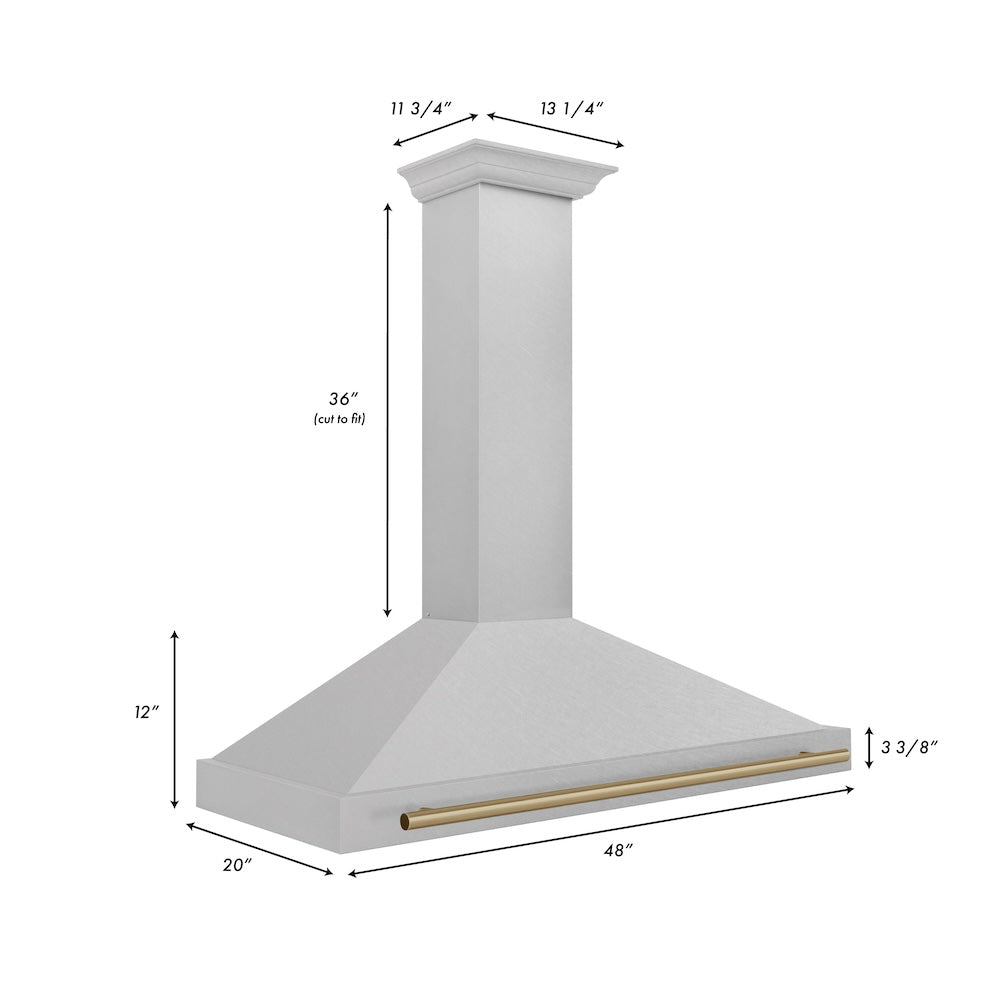 ZLINE Autograph Edition 48 in. Convertible Satin Stainless Steel Wall Mount Range Hood with Champagne Bronze Handle (KB4SNZ-48-CB)