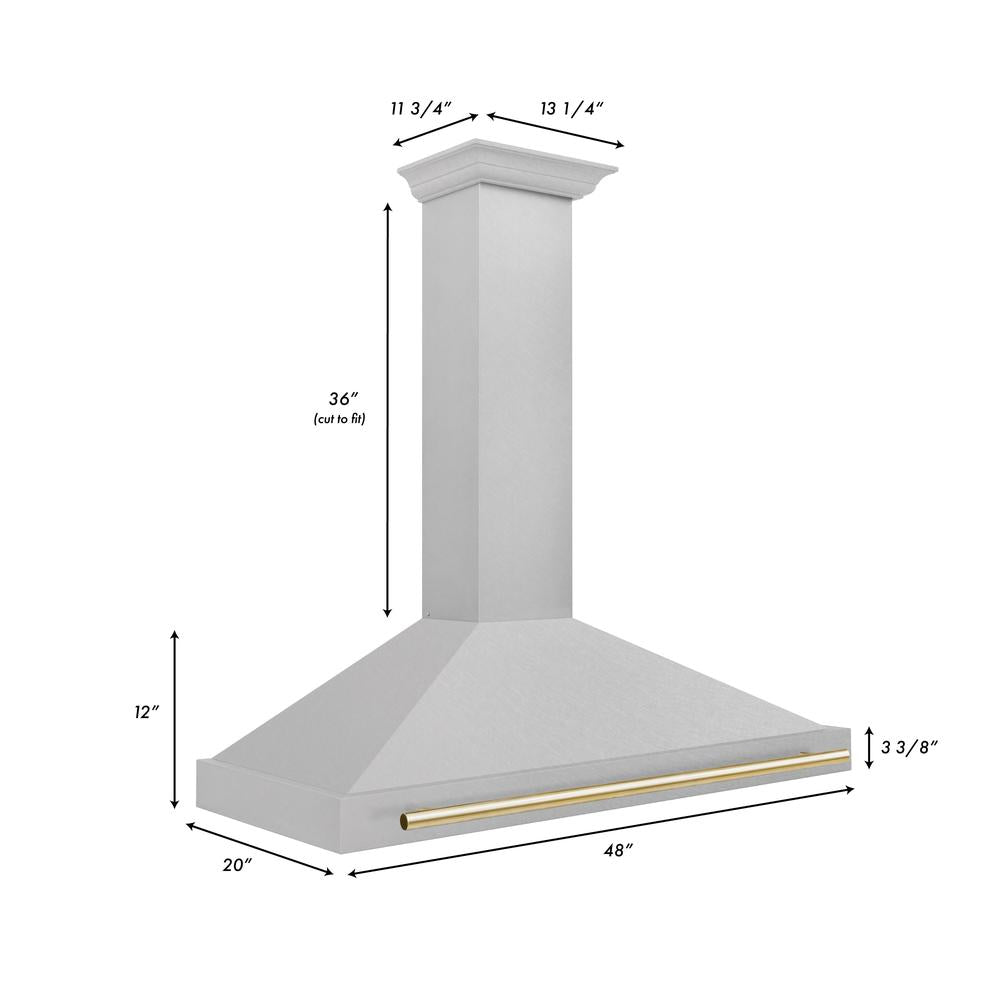 ZLINE Autograph Edition 48 in. Convertible Satin Stainless Steel Wall Mount Range Hood with Polished Gold Handle (KB4SNZ-48-G)