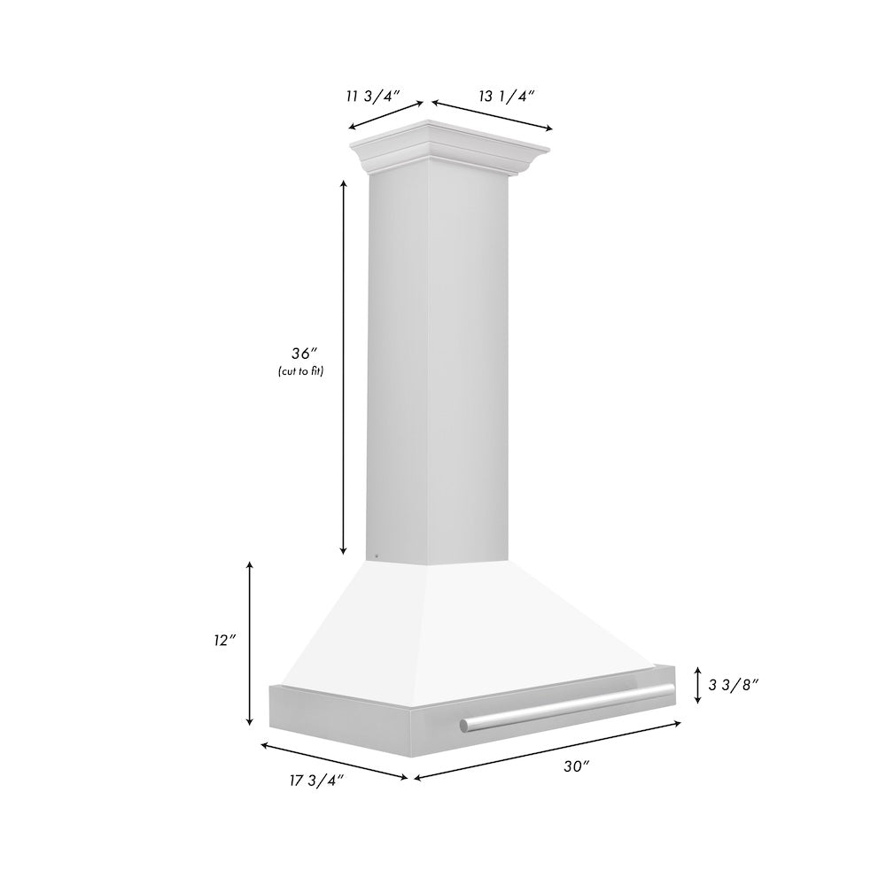 ZLINE 30 in. Convertible Stainless Steel Range Hood with White Matte Shell and Stainless Steel Handle (KB4STX-WM-30)