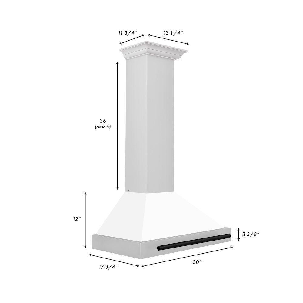 ZLINE Autograph Edition 30 in. Convertible Stainless Steel Range Hood with White Matte Shell and Matte Black Accents (KB4STZ-WM30-MB)