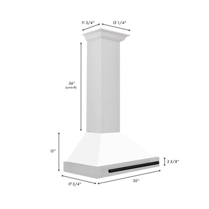 ZLINE Autograph Edition 30 in. Convertible Stainless Steel Range Hood with White Matte Shell and Matte Black Accents (KB4STZ-WM30-MB)