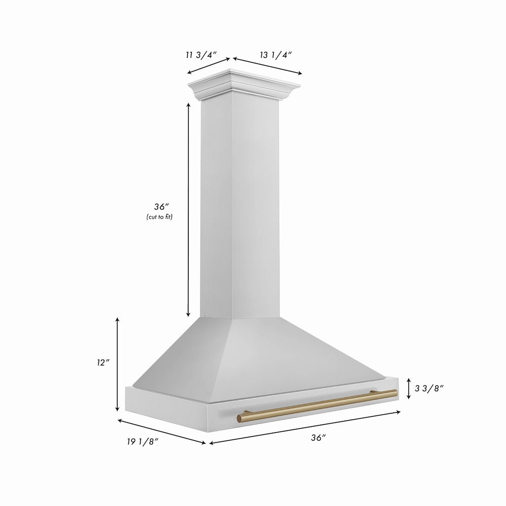 ZLINE Autograph Edition 36 in. Convertible Stainless Steel Range Hood with Stainless Steel Shell and Champagne Bronze Accents (KB4STZ-36-CB)