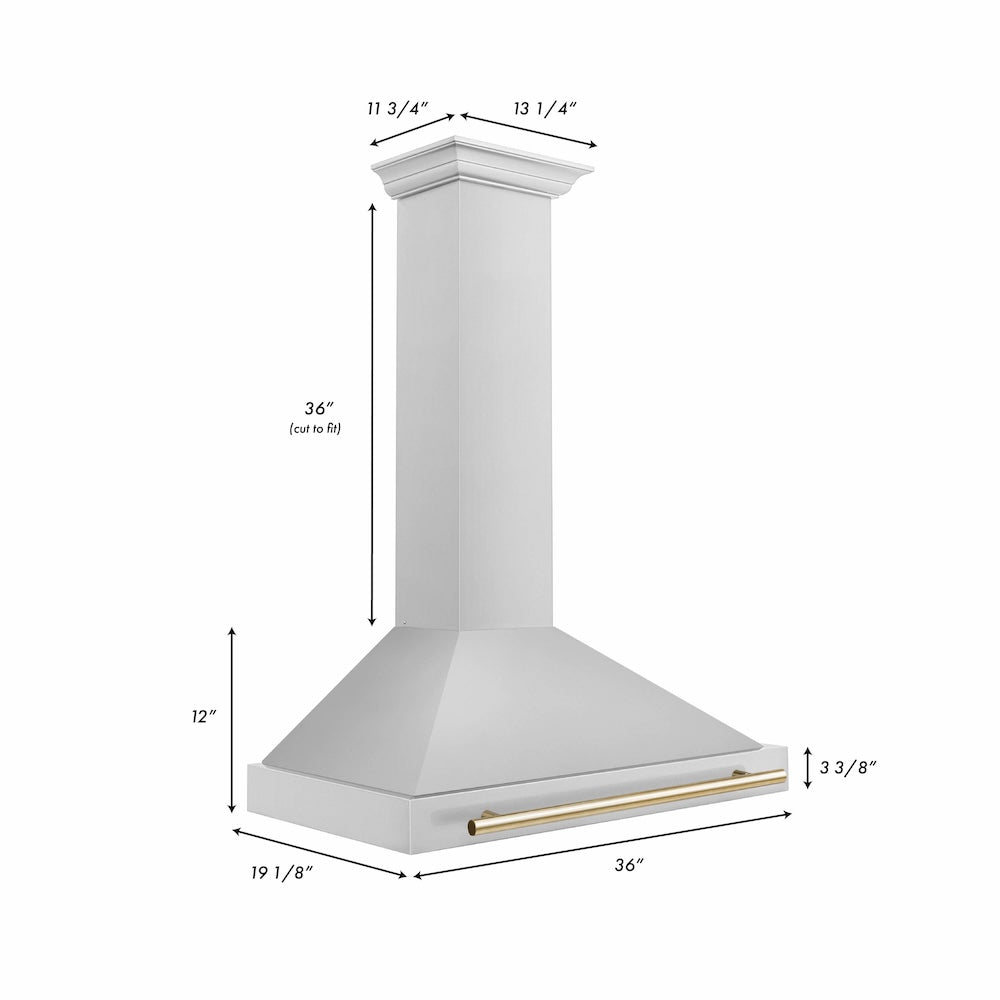 ZLINE Autograph Edition 36 in. Convertible Stainless Steel Range Hood with Stainless Steel Shell and Polished Gold Accents (KB4STZ-36-G)