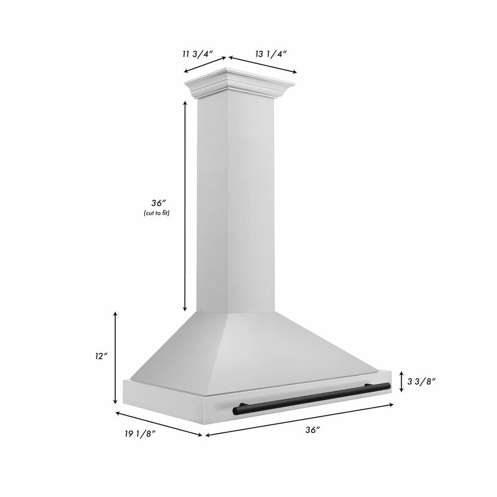 ZLINE Autograph Edition 36 in. Convertible Stainless Steel Range Hood with Stainless Steel Shell and Matte Black Accents (KB4STZ-36-MB)