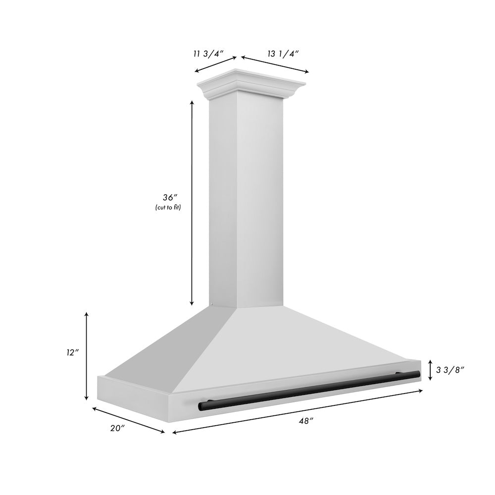 ZLINE Autograph Edition 48 in. Convertible Stainless Steel Range Hood with Stainless Steel Shell and Matte Black Accents (KB4STZ-48-MB)