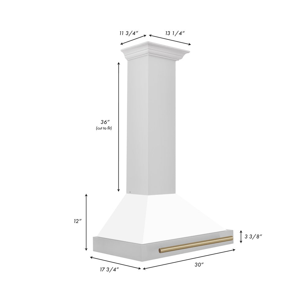 ZLINE Autograph Edition 30 in. Convertible Stainless Steel Range Hood with White Matte Shell and Champagne Bronze Accents (KB4STZ-WM30-CB)