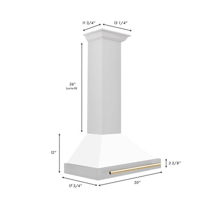 ZLINE Autograph Edition 30 in. Convertible Stainless Steel Range Hood with White Matte Shell and Polished Gold Accents (KB4STZ-WM30-G)