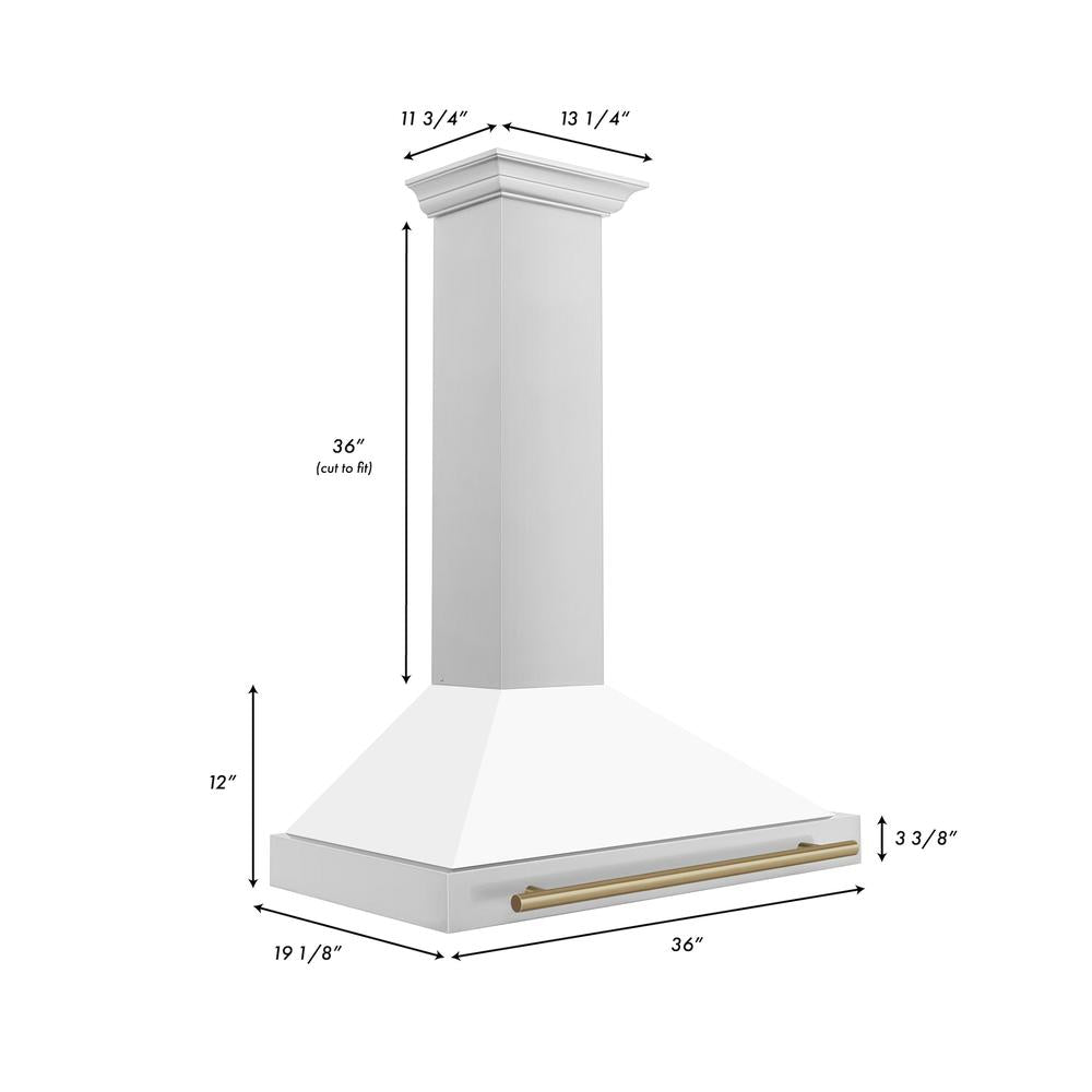 ZLINE Autograph Edition 36 in. Convertible Stainless Steel Range Hood with White Matte Shell and Champagne Bronze Accents (KB4STZ-WM36-CB)