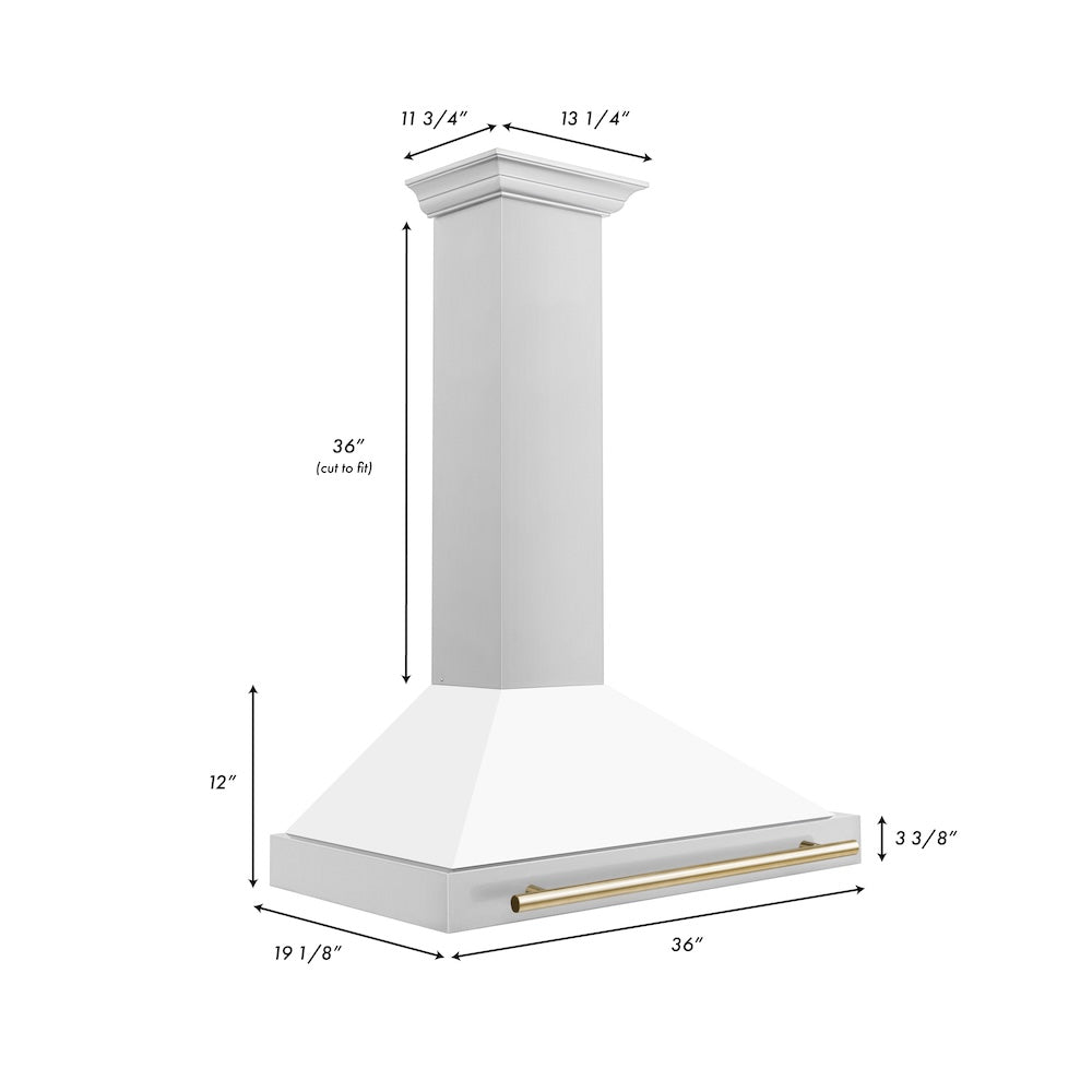 ZLINE Autograph Edition 36 in. Convertible Stainless Steel Range Hood with White Matte Shell and Polished Gold Accents (KB4STZ-WM36-G)