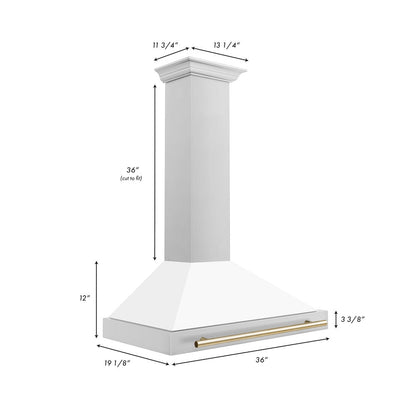 ZLINE Autograph Edition 36 in. Convertible Stainless Steel Range Hood with White Matte Shell and Polished Gold Accents (KB4STZ-WM36-G)