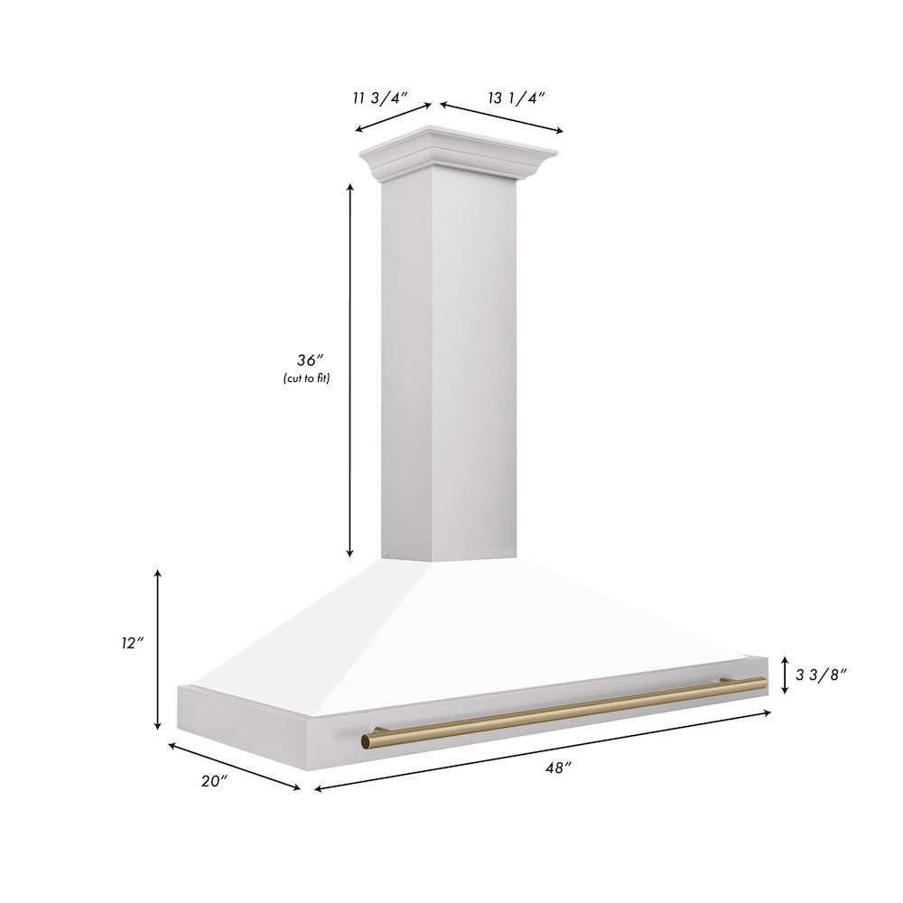 ZLINE Autograph Edition 48 in. Convertible Stainless Steel Range Hood with White Matte Shell and Champagne Bronze Accents (KB4STZ-WM48-CB)