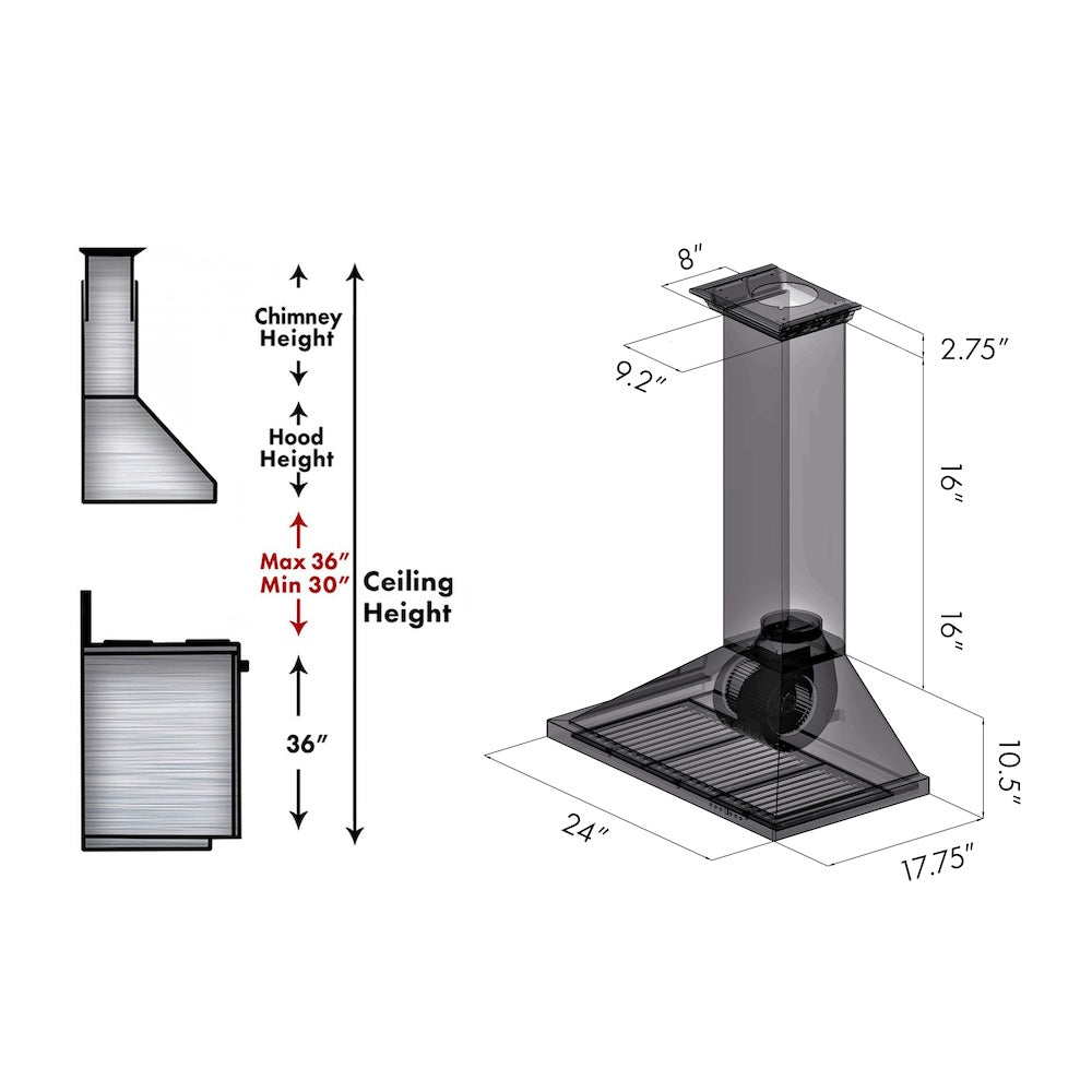 ZLINE 24 in. Convertible Vent Wall Mount Range Hood in Stainless Steel with Crown Molding (KBCRN-24)