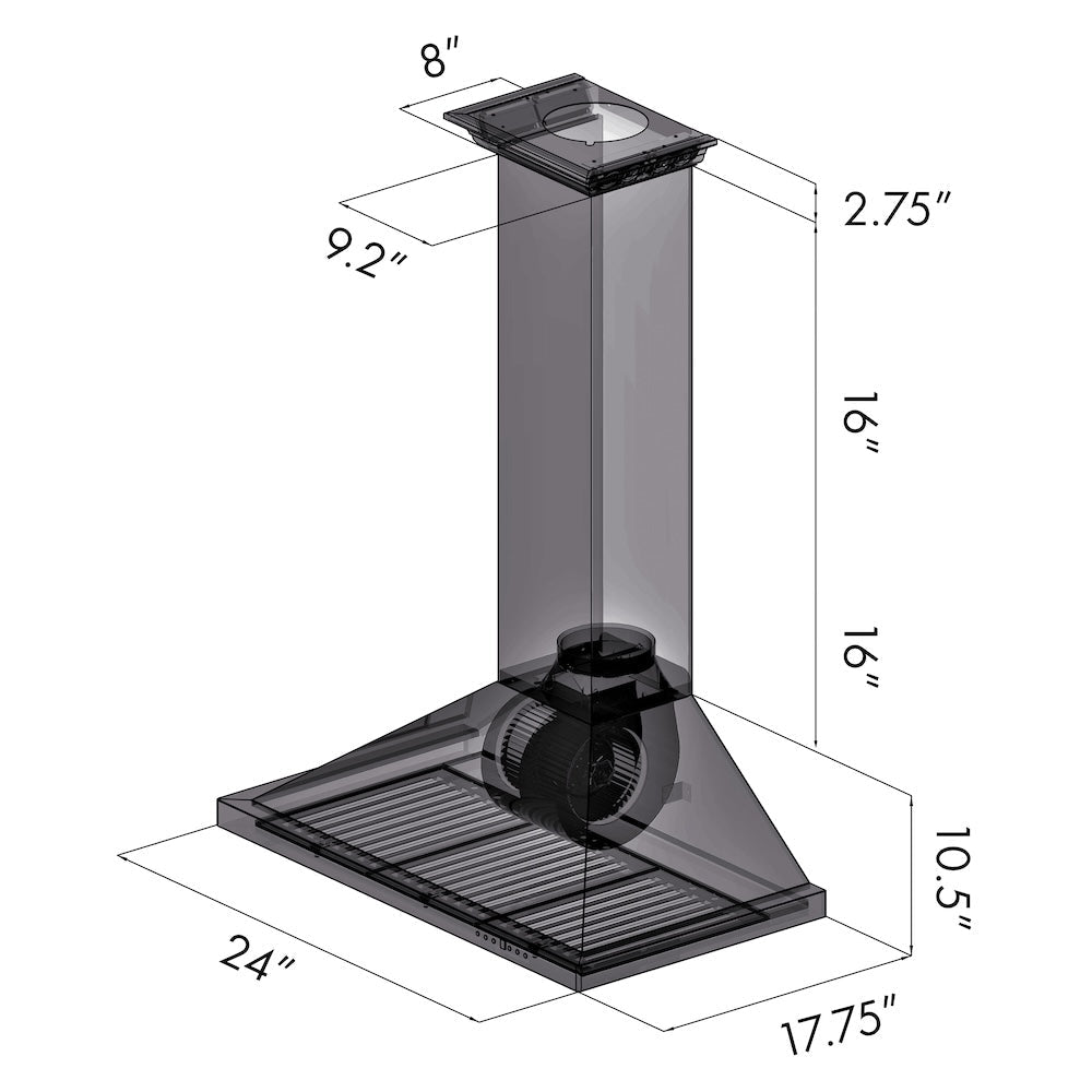 ZLINE 24 in. Convertible Vent Wall Mount Range Hood in Stainless Steel with Crown Molding (KBCRN-24)