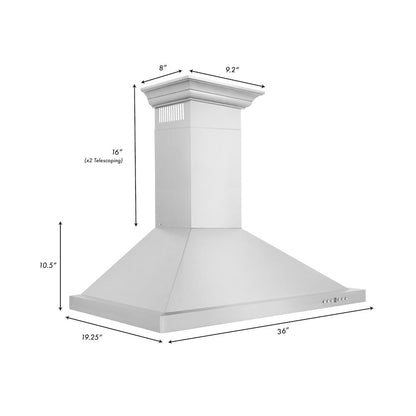 ZLINE 36 in. Convertible Vent Wall Mount Range Hood in Stainless Steel with Crown Molding (KBCRN-36)