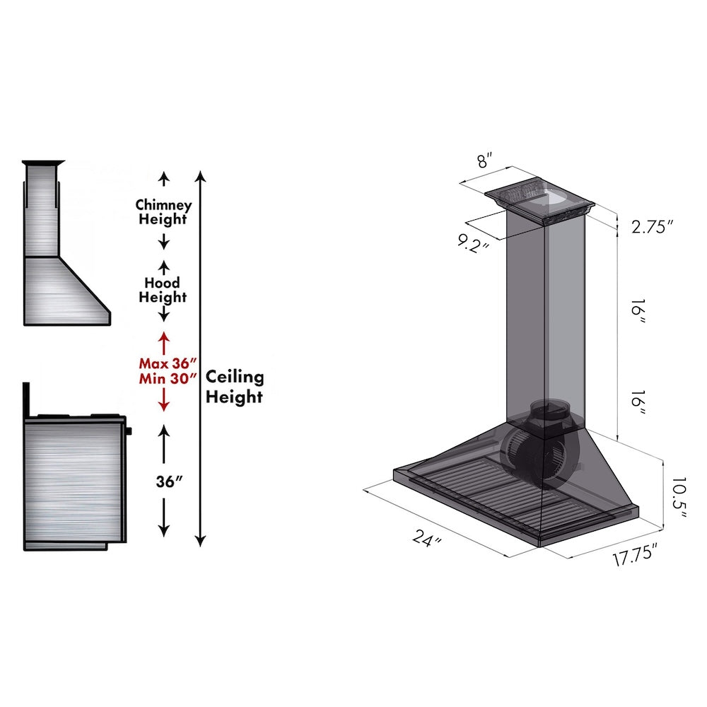 ZLINE 24 in. CrownSound™ Ducted Vent Wall Mount Range Hood in Stainless Steel with Built-in Bluetooth Speakers (KBCRN-BT-24)