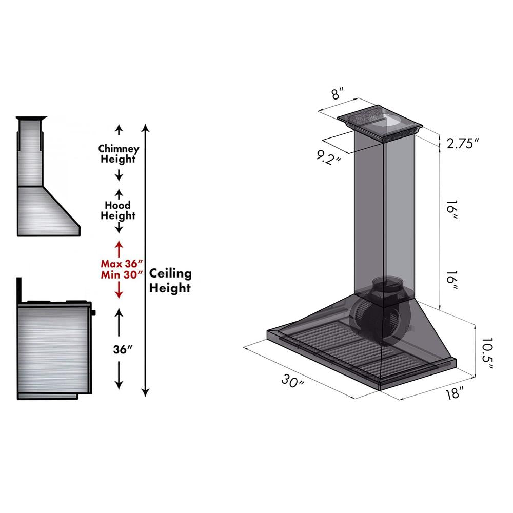 ZLINE 30 in. CrownSound™ Ducted Vent Wall Mount Range Hood in Stainless Steel with Built-in Bluetooth Speakers (KBCRN-BT-30)