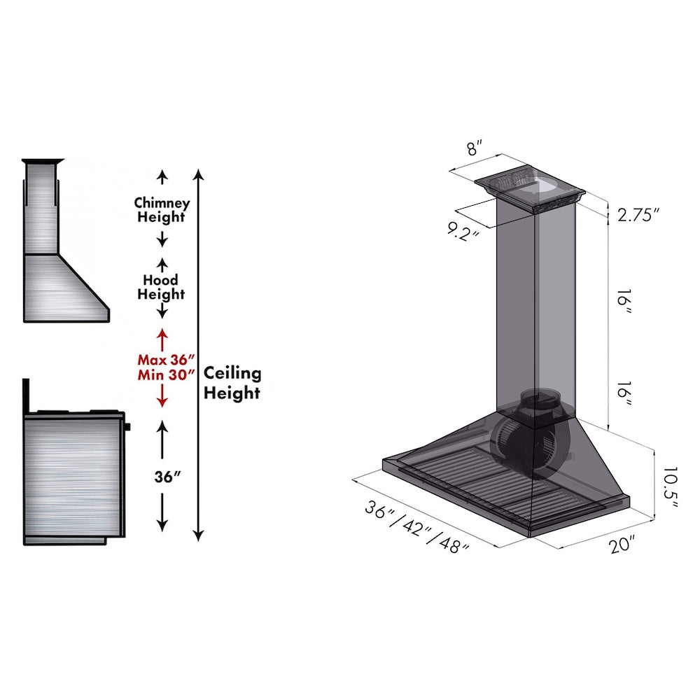 ZLINE 42 in. CrownSound™ Ducted Vent Wall Mount Range Hood in Stainless Steel with Built-in Bluetooth Speakers (KBCRN-BT-42)