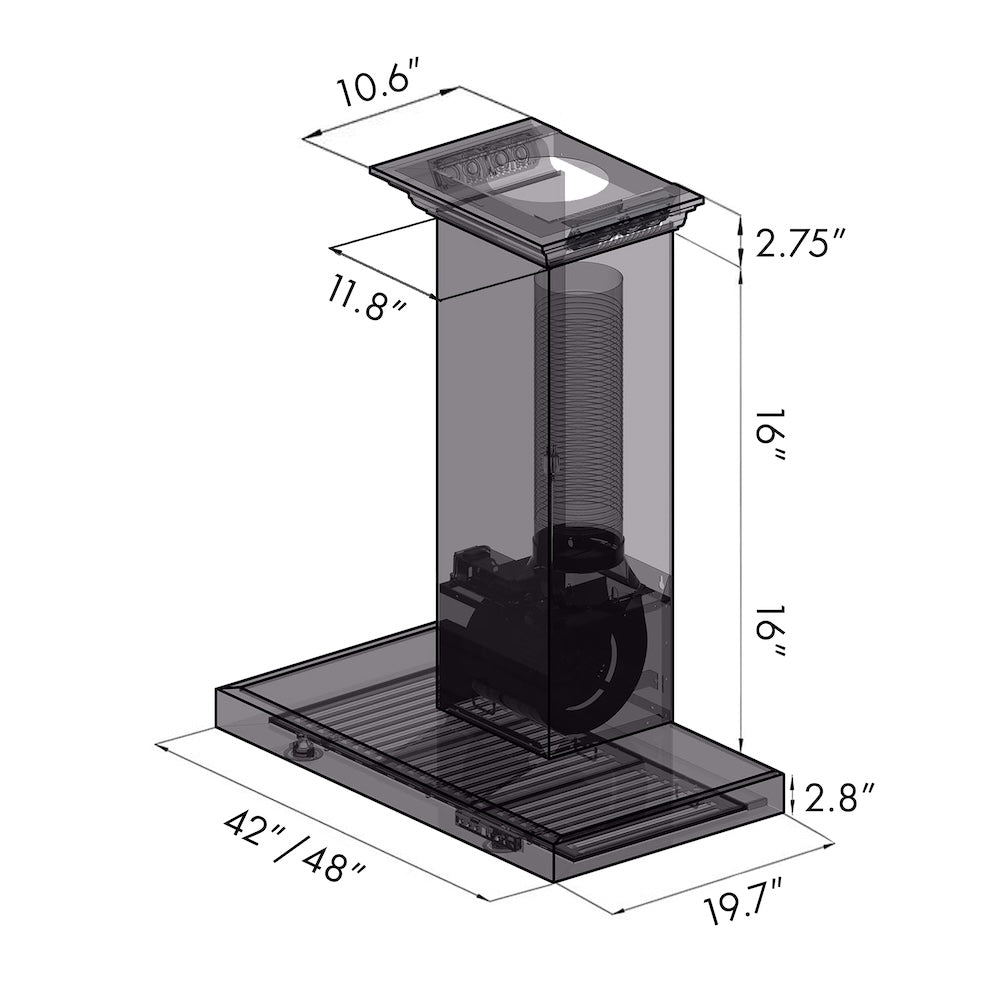 ZLINE 48 in. CrownSound™ Ducted Vent Wall Mount Range Hood in Stainless Steel with Built-in Bluetooth Speakers (KECRN-BT-48)