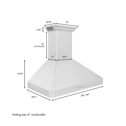 ZLINE 36 in. CrownSound™ Ducted Vent Wall Mount Range Hood in Stainless Steel with Built-in Bluetooth Speakers (KF2CRN-BT-36)