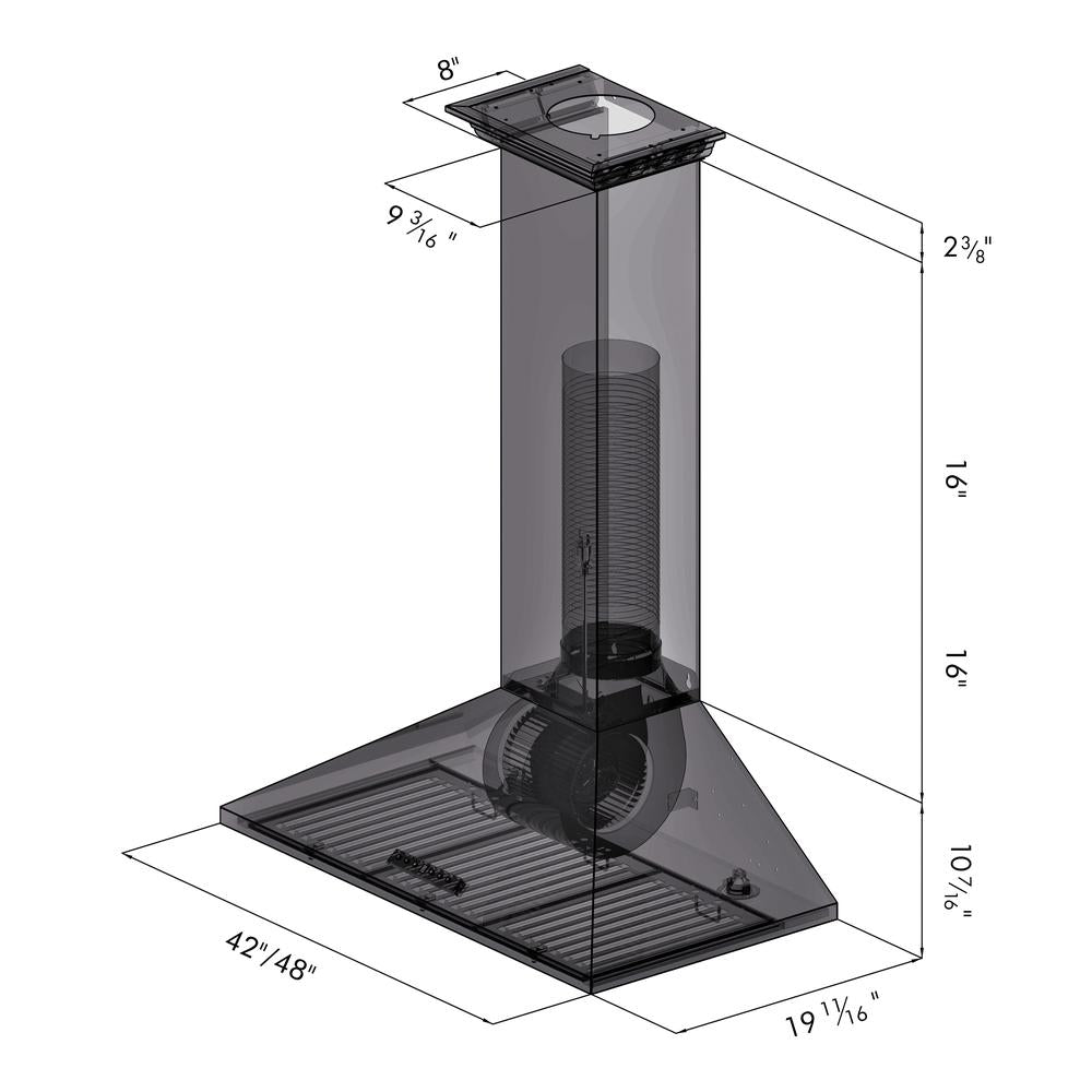ZLINE 48 in. Convertible Vent Wall Mount Range Hood in Stainless Steel with Crown Molding (KL2CRN-48)