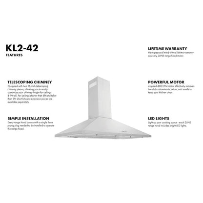 ZLINE 42 in. Convertible Vent Wall Mount Range Hood in Stainless Steel (KL2-42)