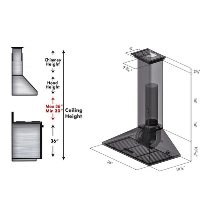 ZLINE 36 in. Convertible Vent Wall Mount Range Hood in Stainless Steel with Crown Molding (KL2CRN-36)