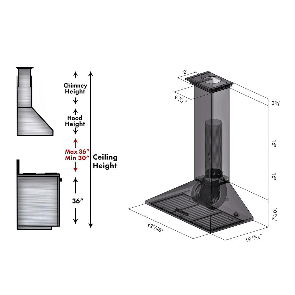 ZLINE 48 in. Convertible Vent Wall Mount Range Hood in Stainless Steel with Crown Molding (KL2CRN-48)