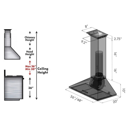ZLINE 36 in. CrownSound™ Ducted Vent Wall Mount Range Hood in Stainless Steel with Built-in Bluetooth Speakers (KL2CRN-BT-36)