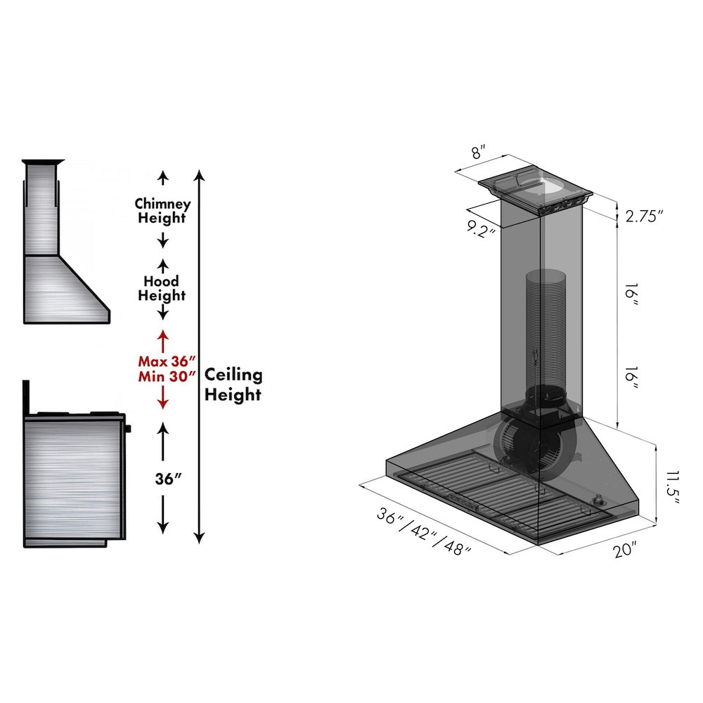 ZLINE 48 in. CrownSound™ Ducted Vent Wall Mount Range Hood in Stainless Steel with Built-in Bluetooth Speakers (KL3CRN-BT-48)