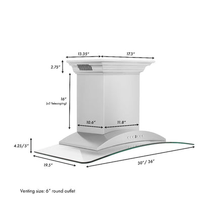 ZLINE 30 in. CrownSound™ Ducted Vent Wall Mount Range Hood in Stainless Steel and Glass with Built-in Bluetooth Speakers (KNCRN-BT-30)