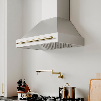 ZLINE Autograph Edition 36 in. Stainless Steel Range Hood with Stainless Steel Shell and Polished Gold Handle (8654STZ-36-G)