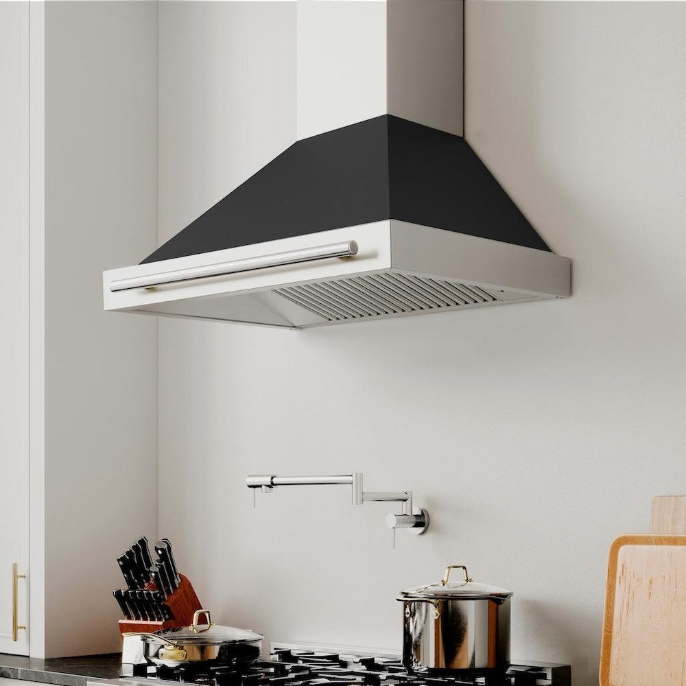 ZLINE 30 in. Convertible Stainless Steel Range Hood with Black Matte Shell and Stainless Steel Handle (KB4STX-BLM-30)