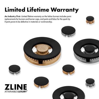 ZLINE Autograph Edition 30 in. Paramount Gas Rangetop with 4 Burners and Porcelain Cooktop in Black Satin Stainless Steel with Polished Gold Accents (SRTBSZ-30-G)