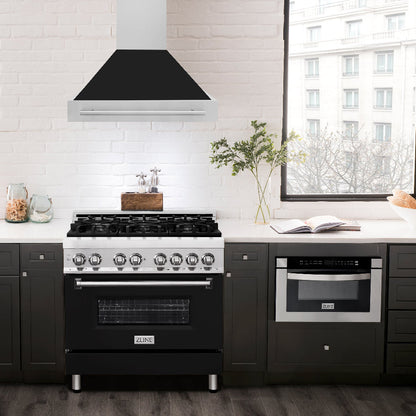 ZLINE 36 in. Stainless Steel Range Hood with Black Matte Shell and Stainless Steel Handle (8654STX-BLM-36)