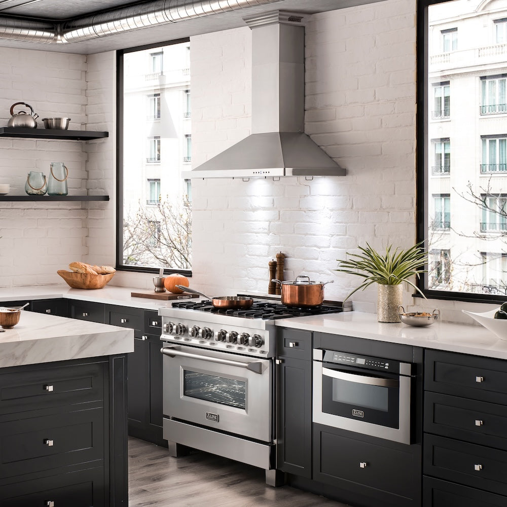 ZLINE 48 in. CrownSound™ Ducted Vent Wall Mount Range Hood in Stainless Steel with Built-in Bluetooth Speakers (KBCRN-BT-48)