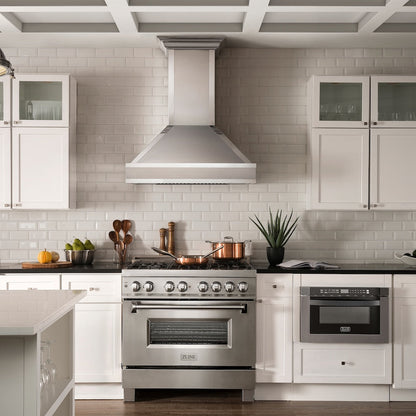 ZLINE 36 in. Designer Series Ducted Wall Mount Range Hood in Satin Stainless Steel with Mirror Accents (655MR-36)