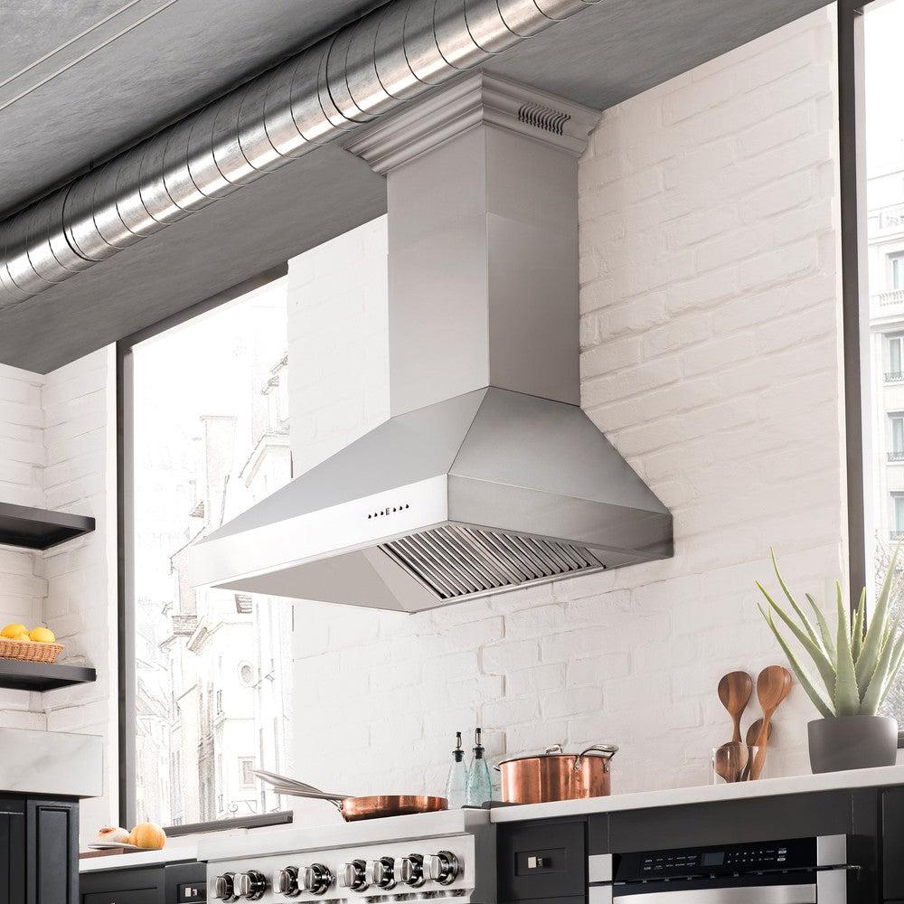 ZLINE 36 in. CrownSound™ Ducted Vent Wall Mount Range Hood in Stainless Steel with Built-in Bluetooth Speakers (697CRN-BT-36)