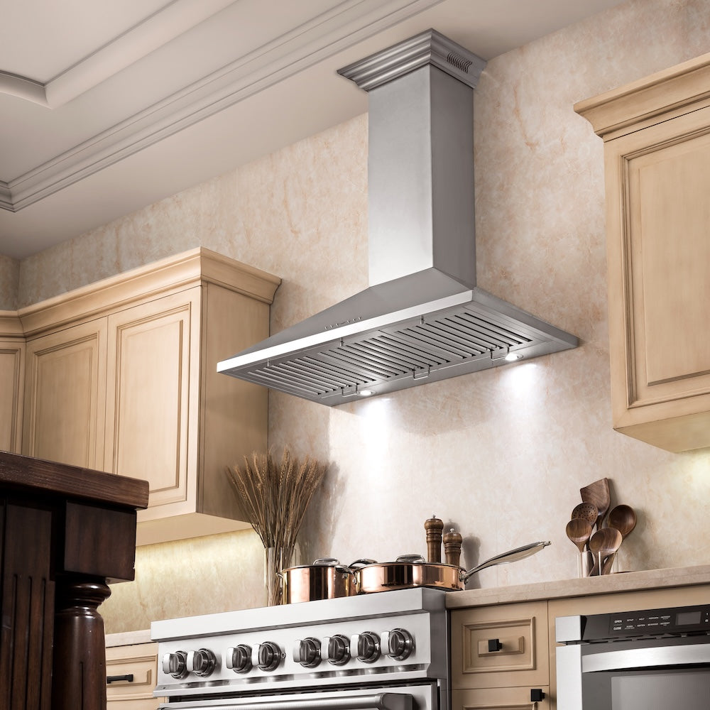 ZLINE 36 in. CrownSound™ Ducted Vent Wall Mount Range Hood in Stainless Steel with Built-in Bluetooth Speakers (KL2CRN-BT-36)