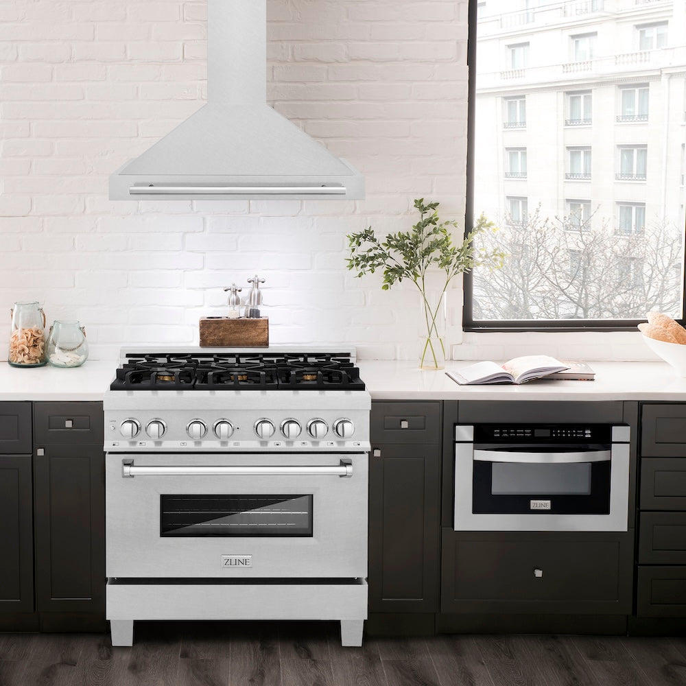 ZLINE 36 in. Convertible Satin Stainless Steel Wall Mount Range Hood with Stainless Steel Handle (KB4SNX-36)