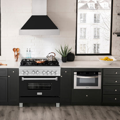 ZLINE 36 in. 4.6 cu. ft. Legacy Dual Fuel Range with 6 Burner Gas Cooktop and Electric Convection Oven in Satin Stainless Steel and Black Matte Door (RAS-BLM-36)
