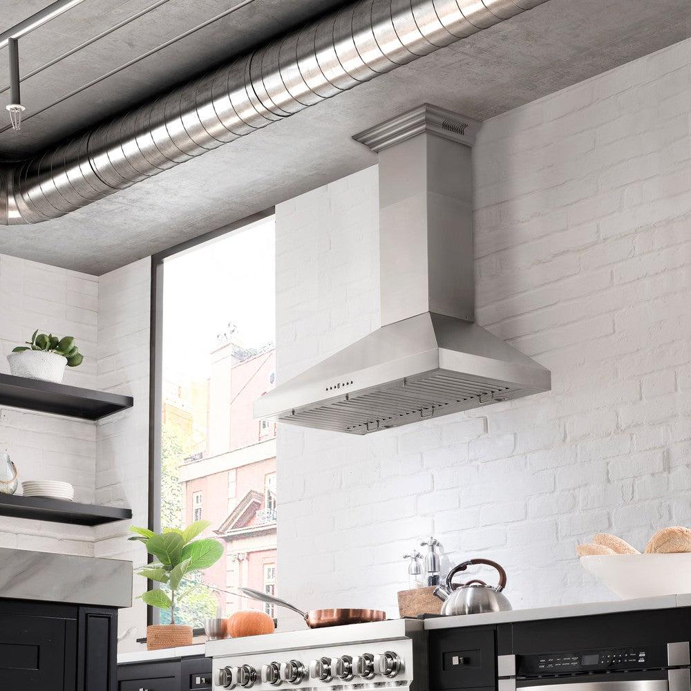 ZLINE 30 in. CrownSound™ Ducted Vent Wall Mount Range Hood in Stainless Steel with Built-in Bluetooth Speakers (KL3CRN-BT-30)
