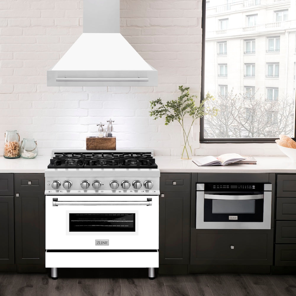 ZLINE 36 in. Stainless Steel Range Hood with White Matte Shell and Stainless Steel Handle (8654STX-WM-36)