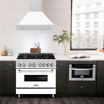 ZLINE 36 in. Stainless Steel Range Hood with White Matte Shell and Stainless Steel Handle (8654STX-WM-36)