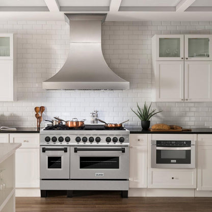 ZLINE Autograph Edition 48 in. 6.0 cu. ft. Legacy Dual Fuel Range with 7 Burner Gas Cooktop and 2 Electric Ovens in Satin Stainless Steel and Matte Black Accents (RASZ-SN-48-MB)