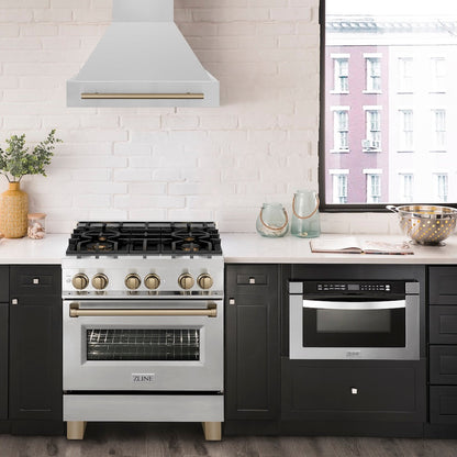 ZLINE Autograph Edition 30 in. Stainless Steel Range Hood with Stainless Steel Shell and Champagne Bronze Handle (8654STZ-30-CB)