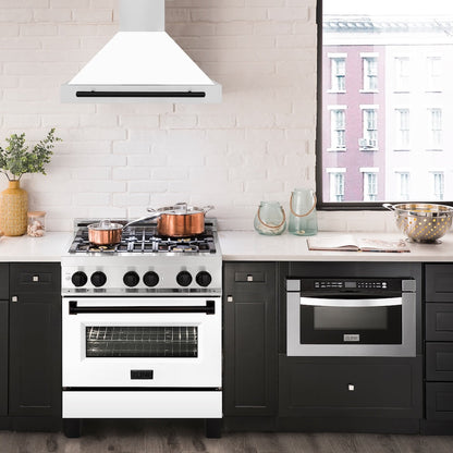 ZLINE Autograph Edition 30 in. Convertible Stainless Steel Range Hood with White Matte Shell and Matte Black Accents (KB4STZ-WM30-MB)