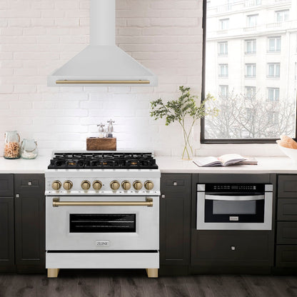 ZLINE Autograph Edition 36 in. Convertible Stainless Steel Range Hood with Stainless Steel Shell and Champagne Bronze Accents (KB4STZ-36-CB)