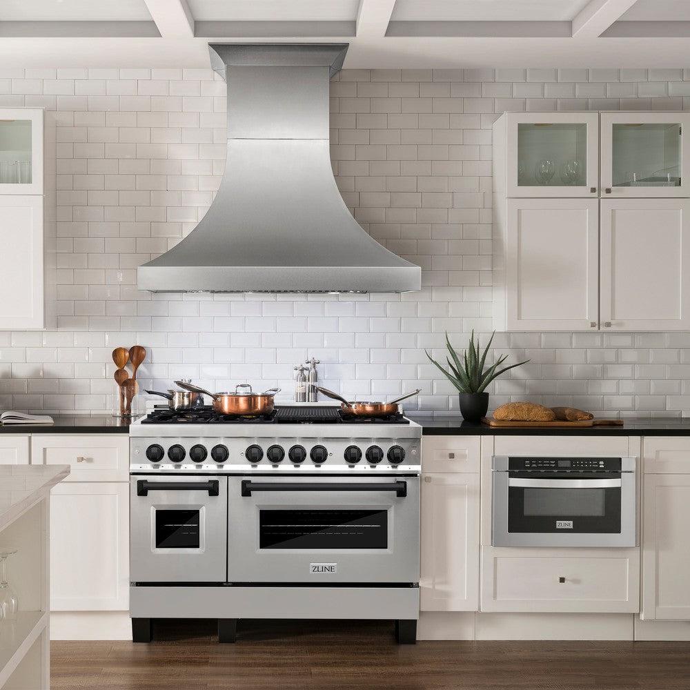 ZLINE Autograph Edition 48 in. 6.0 cu. ft. Legacy Dual Fuel Range with 7 Burner Gas Cooktop and 2 Electric Ovens in Stainless Steel and Matte Black Accents (RAZ-48-MB)