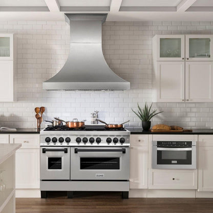 ZLINE Autograph Edition 48 in. 6.0 cu. ft. Legacy Dual Fuel Range with 7 Burner Gas Cooktop and 2 Electric Ovens in Stainless Steel and Matte Black Accents (RAZ-48-MB)