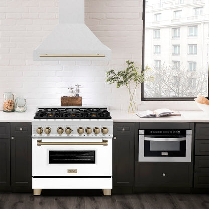 ZLINE Autograph Edition 36 in. Satin Stainless Steel Wall Mount Range Hood with Champagne Bronze Handle (8654SNZ-36-CB)